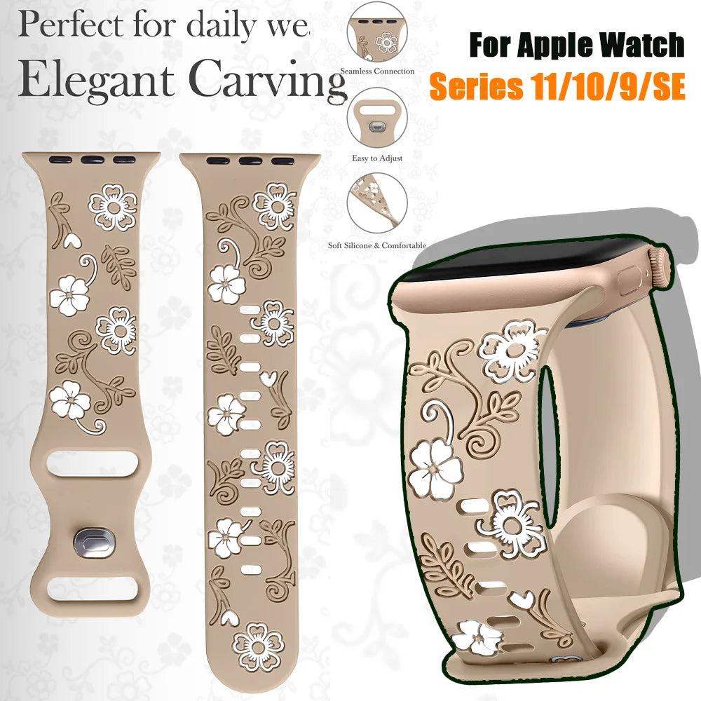 Engraved Strap For Apple Watch Band 11 10 42mm 46mm Silicone Correa Bracelet iWatch Series 10 9 8 7 SE 6 45/44/40mm Ultra2/3