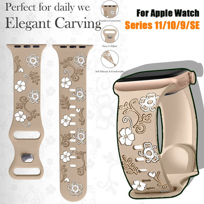 Engraved Strap For Apple Watch Band 11 10 42mm 46mm Silicone Correa Bracelet iWatch Series 10 9 8 7 SE 6 45/44/40mm Ultra2/3