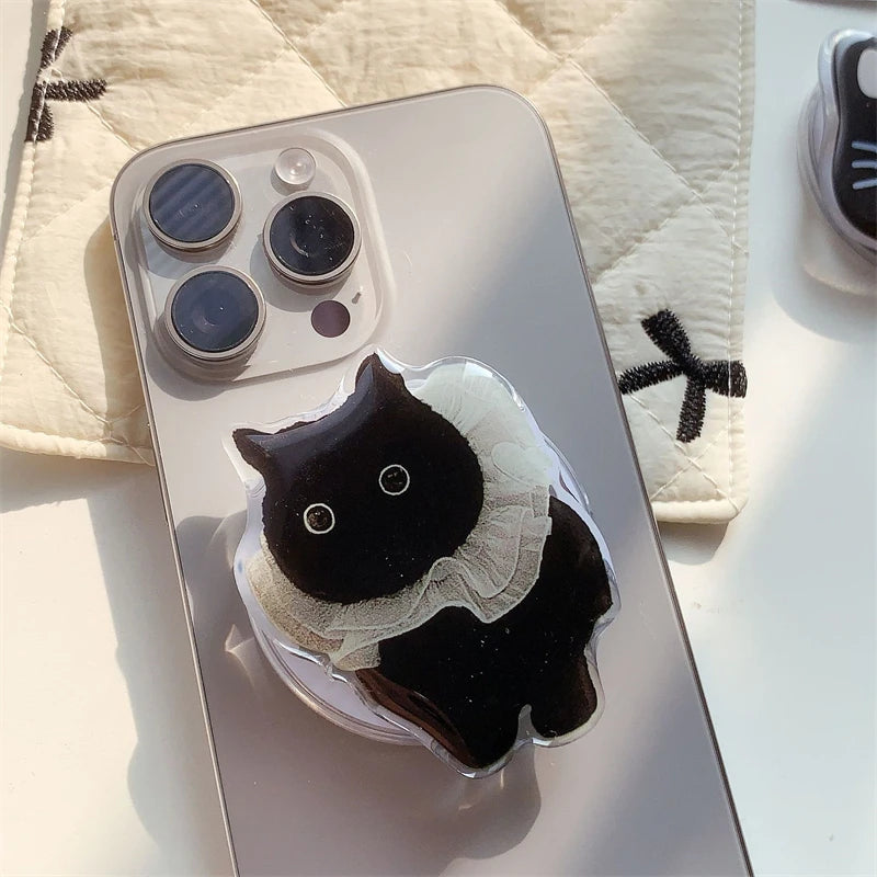 Korean Cute Cartoon Black Cat For Magsafe Magnetic Phone Griptok Phone Holder Stand Universal Phone Ring Grip Tok For iPhone 15