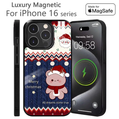 Merry Christmas New Year Phone Case MagSafe Magnetic for iPhone 16 15 14 13 12 11 Pro Plus Max Mini Wireless Charger Funda