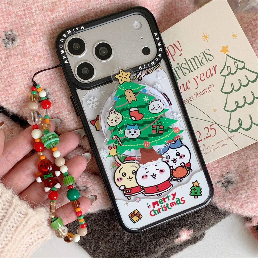Cute Christmas Tree Cartoon With Magsafe Stand Kawaii Phone Case for iPhone 17 Pro 11 12 13 14 plus 15 16 Pro Max Cute Cover