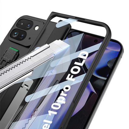 Magnetic Hinge Folding Stand Holder Wrist Strap with Glass Protector Case for Google Pixel 10 Pro Fold Lens Protect Cover