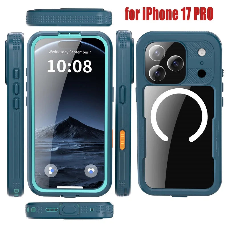 for  iPhone 17 Pro Max 17 Air Waterproof Case for Magsafe Magnetic Wireless Charging Shockproof Pouch Screen Lens Protector