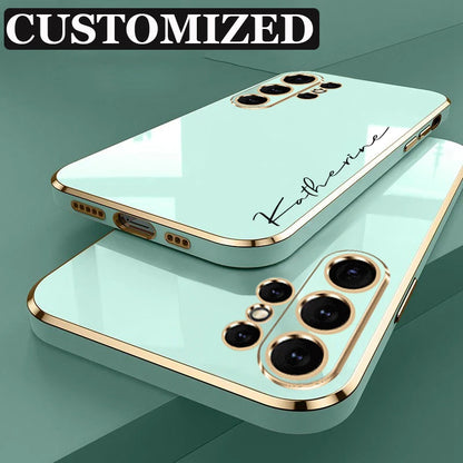 Case For Samsung Galaxy S24 Ultra Personalized Customized Name Case Luxury 6D Plating Soft Cover S23 S22 S21 S20 FE Ultra Plus - covers4phones