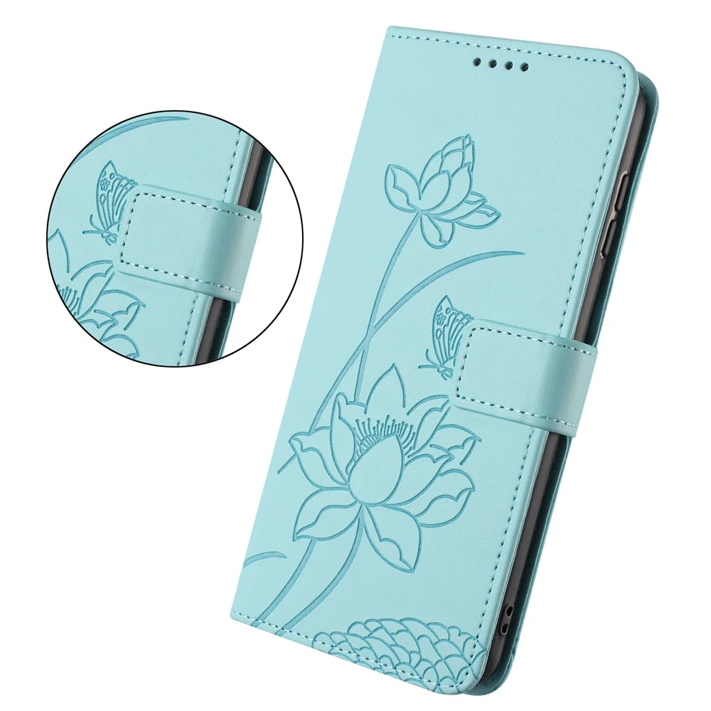 for Funda iPhone 17 16 15 14 13 12 11 Pro Max Lotus Leather Phone Case for Etui iPhone 17 Air 16E 15 Plus Cases Flip Cover Women