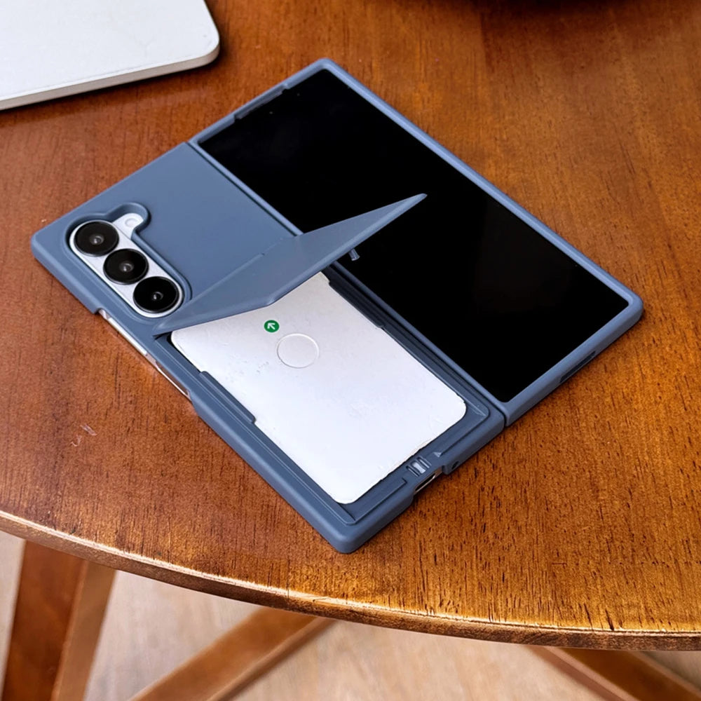 Flip Slot Card Wallet Clip Stand Phone Case For Samsung Galaxy Z Fold 7 6 5G Fold6 ZFold6 zfold6 Solid Color PC Protective Cover