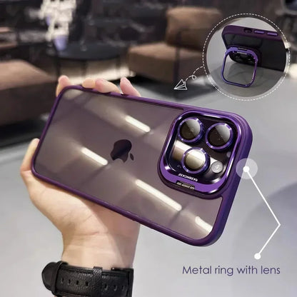 Lens Metal Ring Protector Stand Case for IPhone 16 14 11 12 13 15 Pro Max Plus Camera Glass Lens Protection Transparent Cover