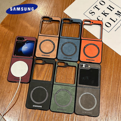 Magsafe Case Samsung Z Flip 7 6 5 4 Matte PU Leather Samsung Galaxy Z Fold 7 6 5 4 Magnetic Flip 5 Skin Feel Flip 3 Luxury Cover