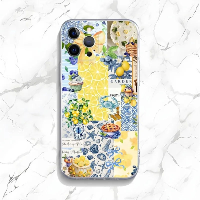 Ocean Wine Glass Lemon Phone Case for iPhone 16 15 14 13 12 11 Pro Max Mini X XS XR 7 8 Plus SE4 Shockproof Soft Cover Fundas