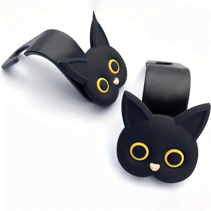 2pcs Adorable 3D Cartoon Cat Car Seat Headrest Hooks - Universal Vehicle Storage Organizer for Handbags, Purses, Coats - Cute Cat