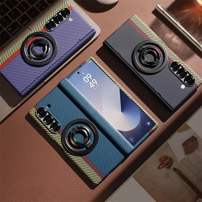 For Samsung Galaxy Z Fold 6 5 4 3 360 Full Protection Screen Glass Hinge Bracket Case for Z Fold7 Carbon Fiber Protective Cover
