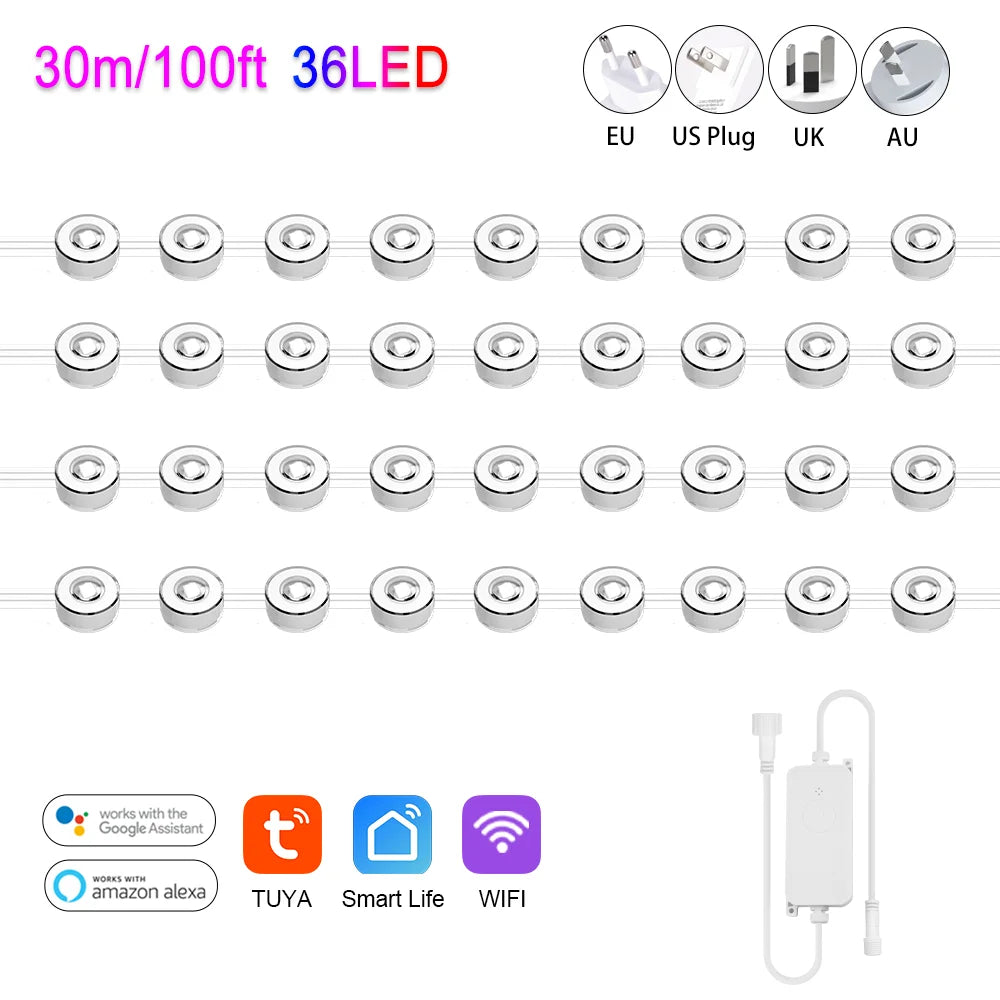 Smart RGBIC LED Eave Lights 100FT Permanent Outdoor Waterproof WiFi Dimmable with Alexa Google Tuya for Holiday Party Home Decor