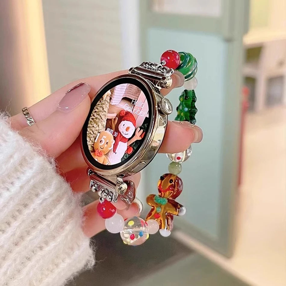 18/20/22MM Watch Band For Samsung Galaxy Watch 8/7/4 6 Classic 5 Pro Christmas Bead Elastic Strap For Amazfit Bip/GTS GT2 Huawei