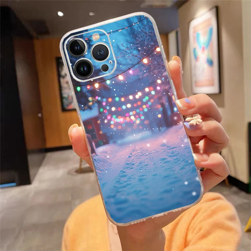 Winter Christmas Snowflake Phone Case Carcasa Funda For iPhone 17 Pro Max Air 17 16 15 14 13 Pro Max 15 16 Pro 16E Case