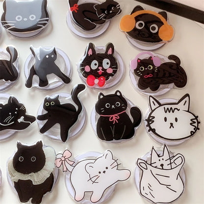 Korean Cute Cartoon Black Cat For Magsafe Magnetic Phone Griptok Phone Holder Stand Universal Phone Ring Grip Tok For iPhone 15