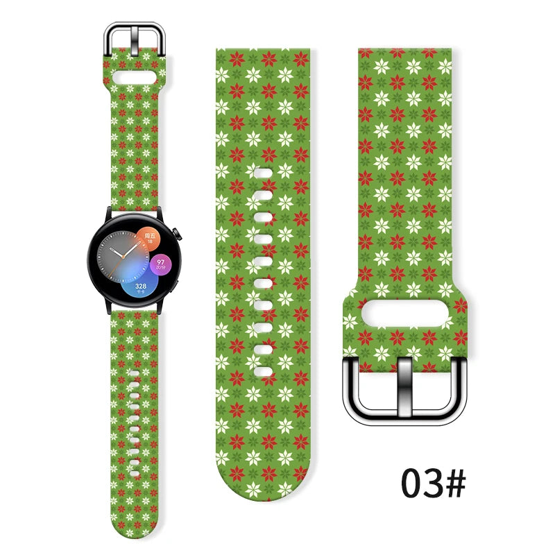 20MM Christmas Series 4 Printed strap for Samsung Galaxy Watch 7/6 40mm 44mm Band Replaceable Bracelet for Xiaomi Huawei Watch