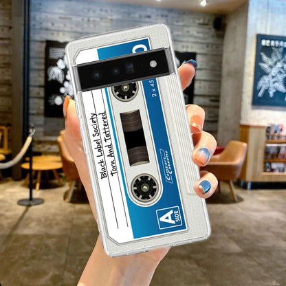 Phone Case For Google Pixel 9 8 7 6 9A 8A 7A 6A 5 4 5A 4A 3A Pro XL Soft Clear TPU Transparent Cover vintage Cassette Tape