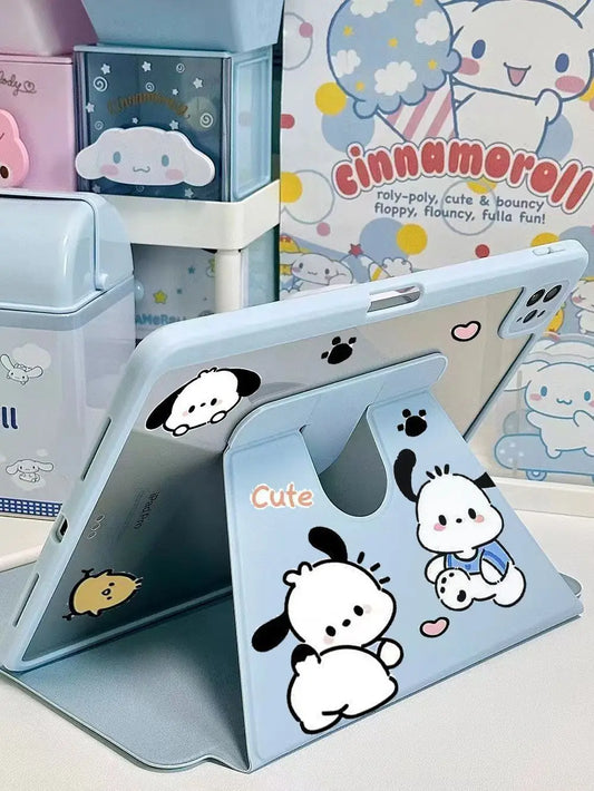 Sanrio Pochacco Cartoon Case For Pro 2020 11in 8th 9th 10th Generation Air 3 4 5 Mini 6 2017 2018 9.7 With Pen Slot Rotate Cover