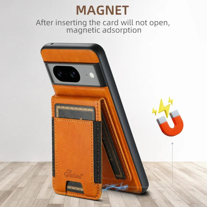 Premium Oil Wax Leather Card Holder Case for Google Pixel 6 7 8 9 10pro 10 pro XL 6A