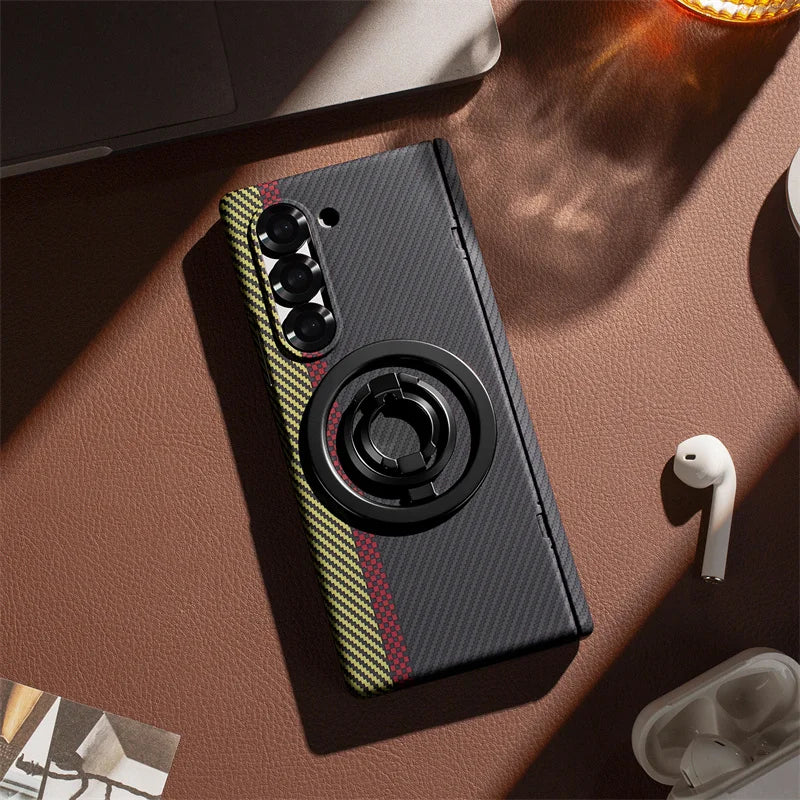For Samsung Galaxy Z Fold 6 5 4 3 360 Full Protection Screen Glass Hinge Bracket Case for Z Fold7 Carbon Fiber Protective Cover