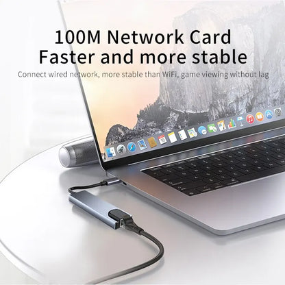 USB 8-in-1 Type-C 3.1 to 4K HDTV Adapter Hub with SD/TF/RJ45 Card Reader, Supports PD Fast Charging