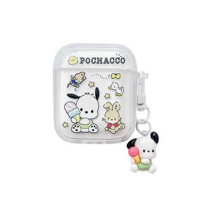 TPU Wireless Charge Headphone Case For Airpods 4,1,2,3,Pro,Pro2 Earphone Soft Cover With Hook Pochacco Cute Cartoon