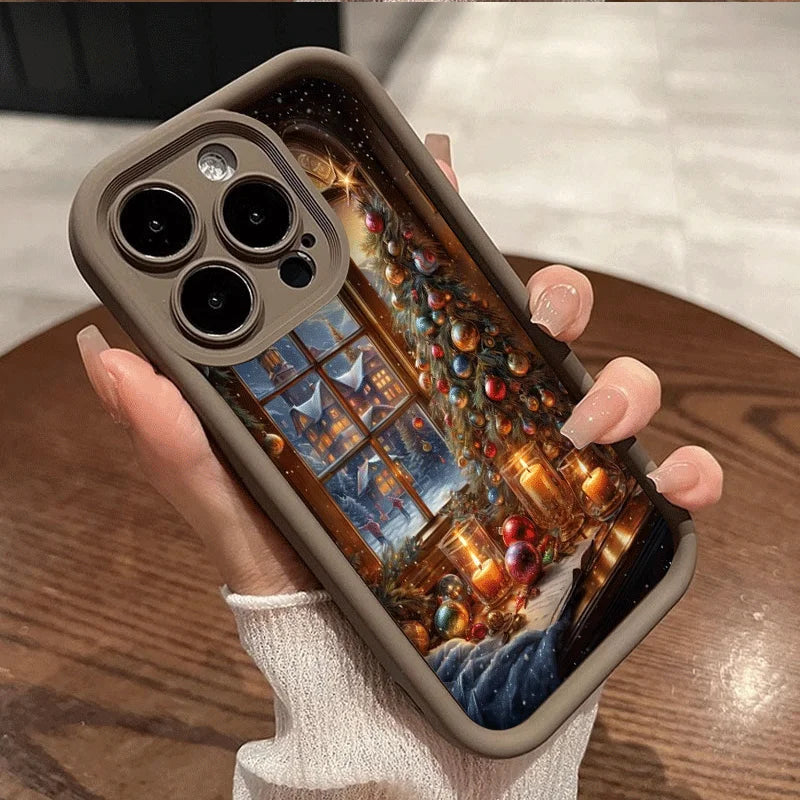 Christmas Tree Gift Snowy Town Landscape Phone Case for iPhone 17 16 15 Pro Max 14 13 12 11 MAX Plus Soft Cover