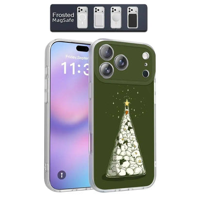 Merry Christmas Tree Cat Phone Case For iPhone 17,16,15,14,13,12,11,Pro,Max,Plus,E,Air,Mini Magnetic Magsafe Frosted Clear