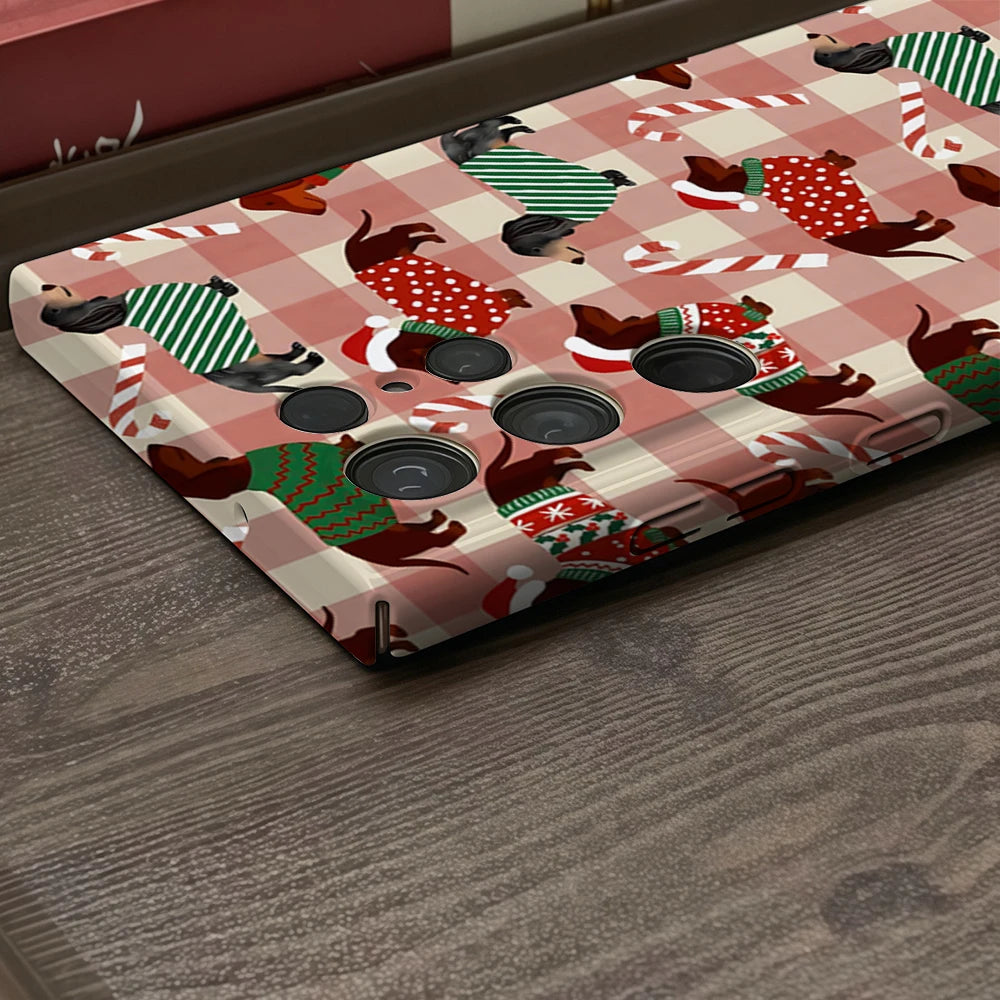 Christmas Dachshund Dog Phone Case for Samsung Galaxy S25 S24 S23 Ultra Plus A35 A55 Glossy HD Hard Cover Film Shell