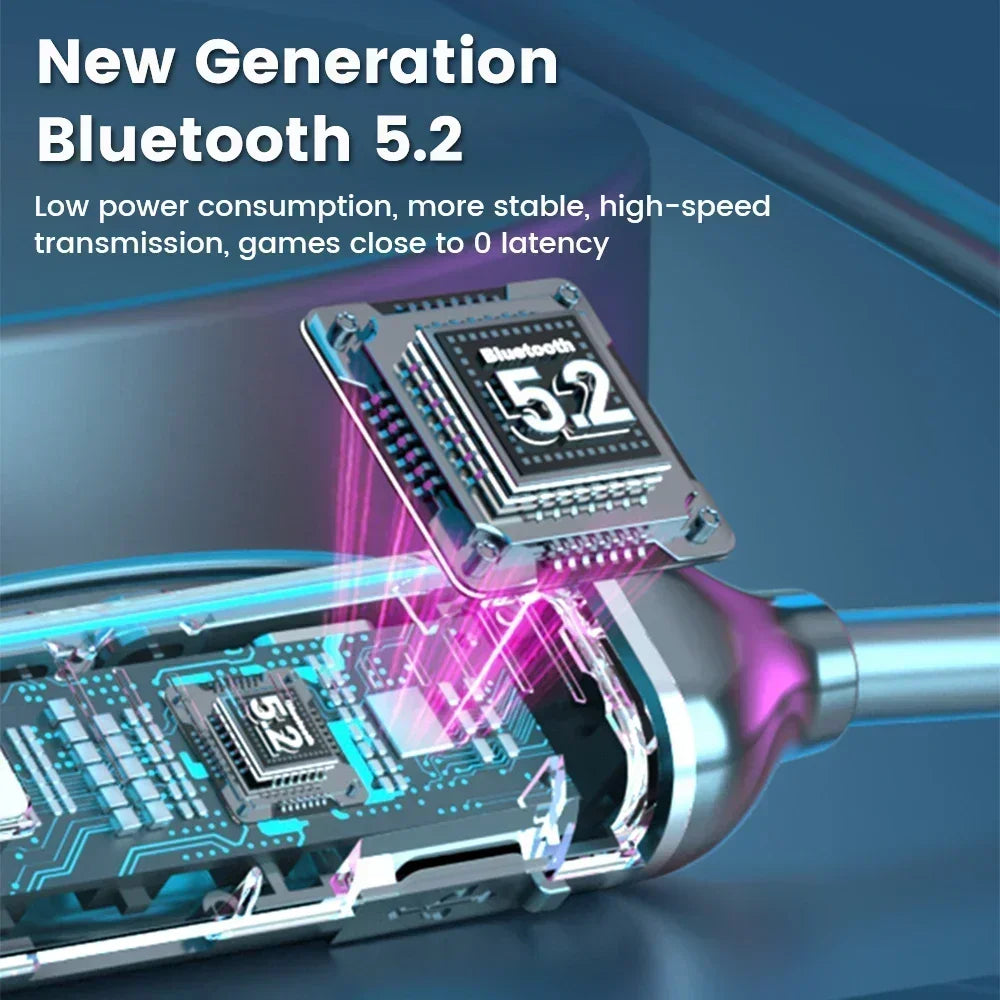 K58pro Wireless Earphones Bluetooth 5.3 Neckband Headphones Gaming LED Display HIFI Headset Sports TWS Earbuds With Mic TF Card