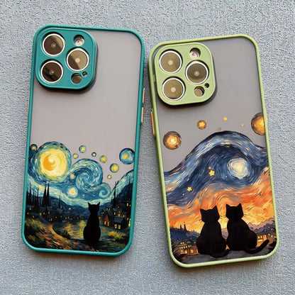 Artistic Black Cat Starry Night Phone Case For iPhone 15 14 13 12 11 Pro Max 12 16 Mini XS X XR 8 7 14 15 Plus Shockproof Shells