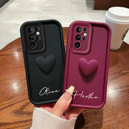 Customized Personalized Name 3D Love Heart Case For Samsung Galaxy S24 S23 S22 S21 S20 Ultra Plus Luxury Soft Cover S23 S21 FE - covers4phones