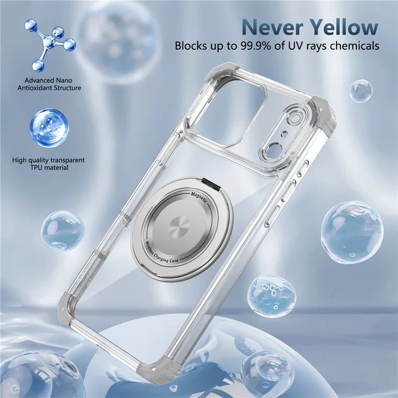 Luxury Magnetic Wireless Charge For Magsafe Case for iphone 17 Pro Max iphone17 Air 5G Transparent Shockproof Ring Holder Cover