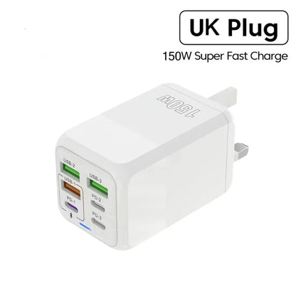 New 150W Fast Charger Mobile Phone Wall Adapter 3Type-C+3USB Multi Port Adapter Super Fast Charging for iPhone Samsung Huawei
