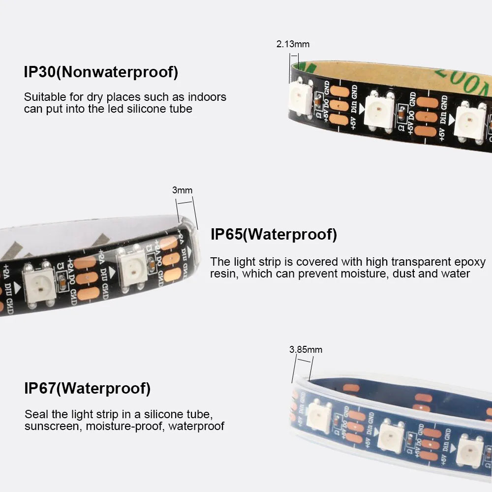 WS2812B Individually Addressable Led Strip 1-5M 30/60/74/96/144leds/m WS2812 5050 RGBIC Smart Pixels Led Light IP30/65/67 DC5V