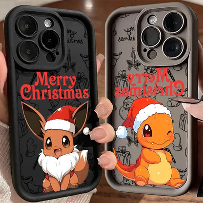 Christmas Eevee Charmander Squirtle Soft Silicone Case For iPhone 17 11 15 16 13 Pro Max 14 Plus 12 16 Pro 16E 17AIR Phone Cover