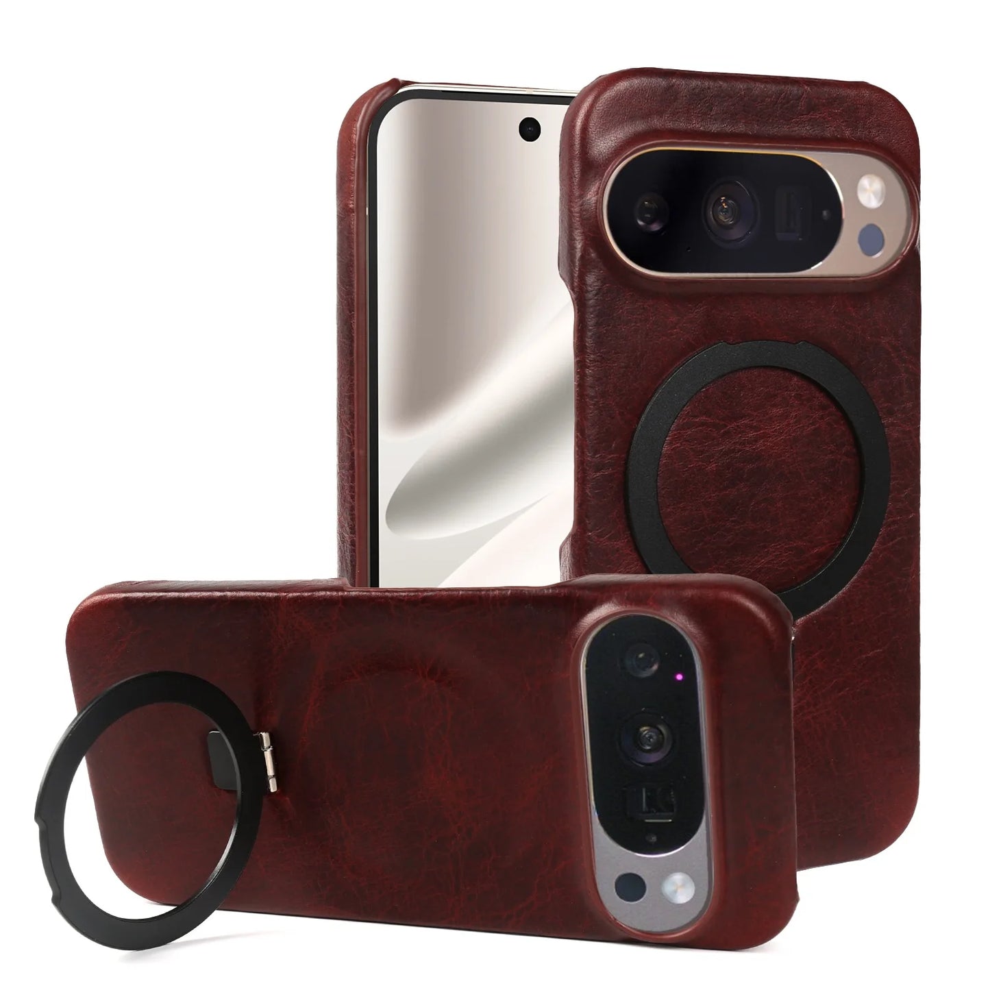 Foldable Bracket Stand Genuine Leather Phone Case For Google Pixel 10 Pro 9pro 9A 8pro 7pro 6 6A Kickstand Protective Back Shell