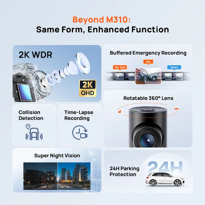 70mai Dash Cam M310 Plus 2K 1440P 143°FOV F1.55 Smart Voice Control 24H Parking Guard Night Vision 70mai M310 Plus 2K Car DVR