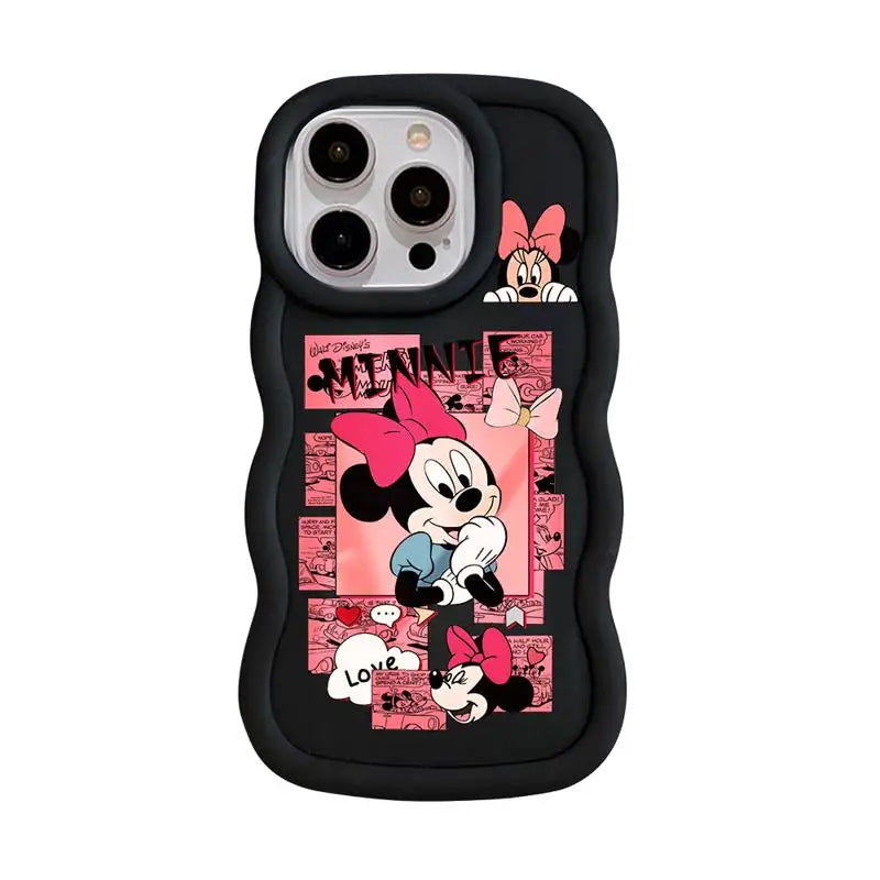 Disney Mickey Minnie Comic Macaron Big Waves Phone Case for iPhone 15 14 13 12 11 pro Max XS XR X 7 8 plus Silicone Candy Cover
