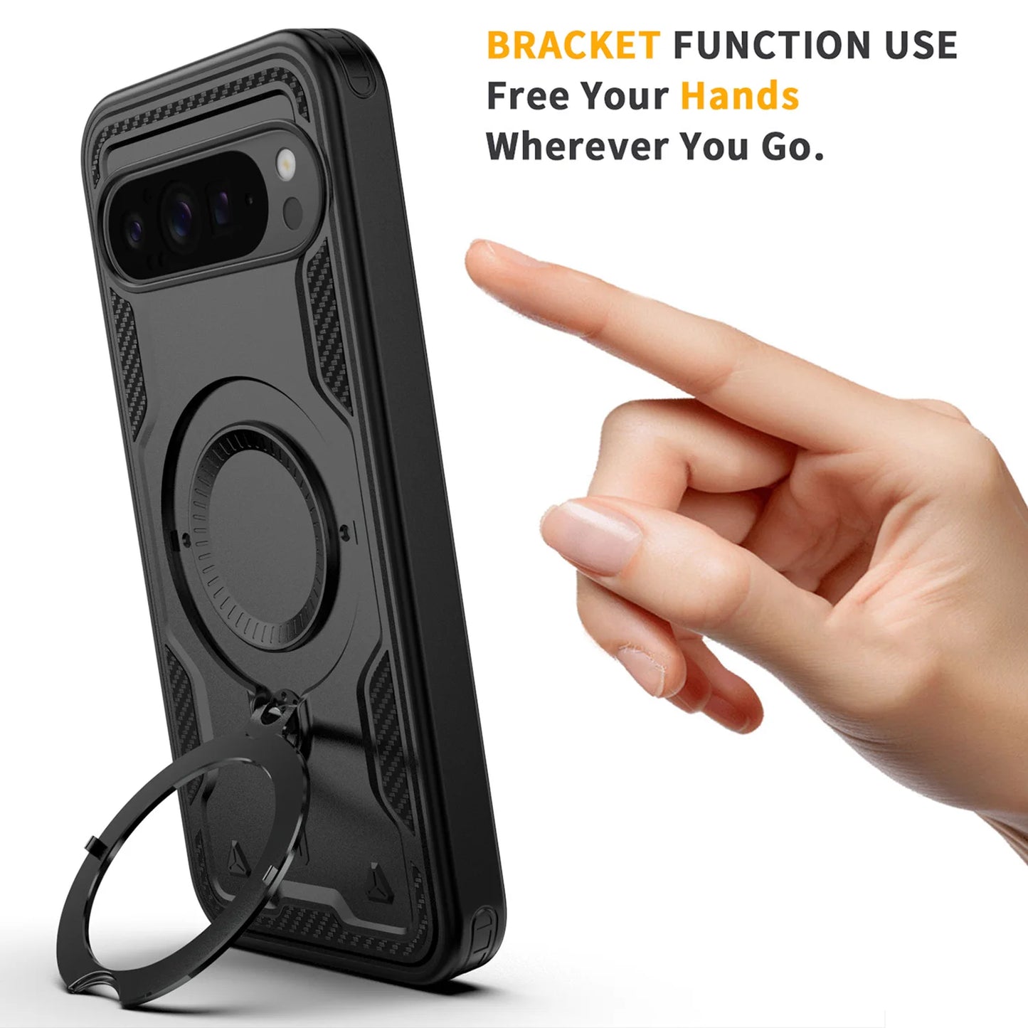 Black For Google Pixel 10/10 Pro/10 Pro XL Rugged Phone Case Shockproof Heavy Duty Kickstand Holder Protective Cover