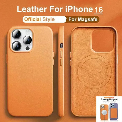 Luxury MagSafe Case for Apple iPhone 16 Pro Max 13 12 14 15 Plus PU Leather Official Style MacSafe Magnetic i Phone Cover Etui