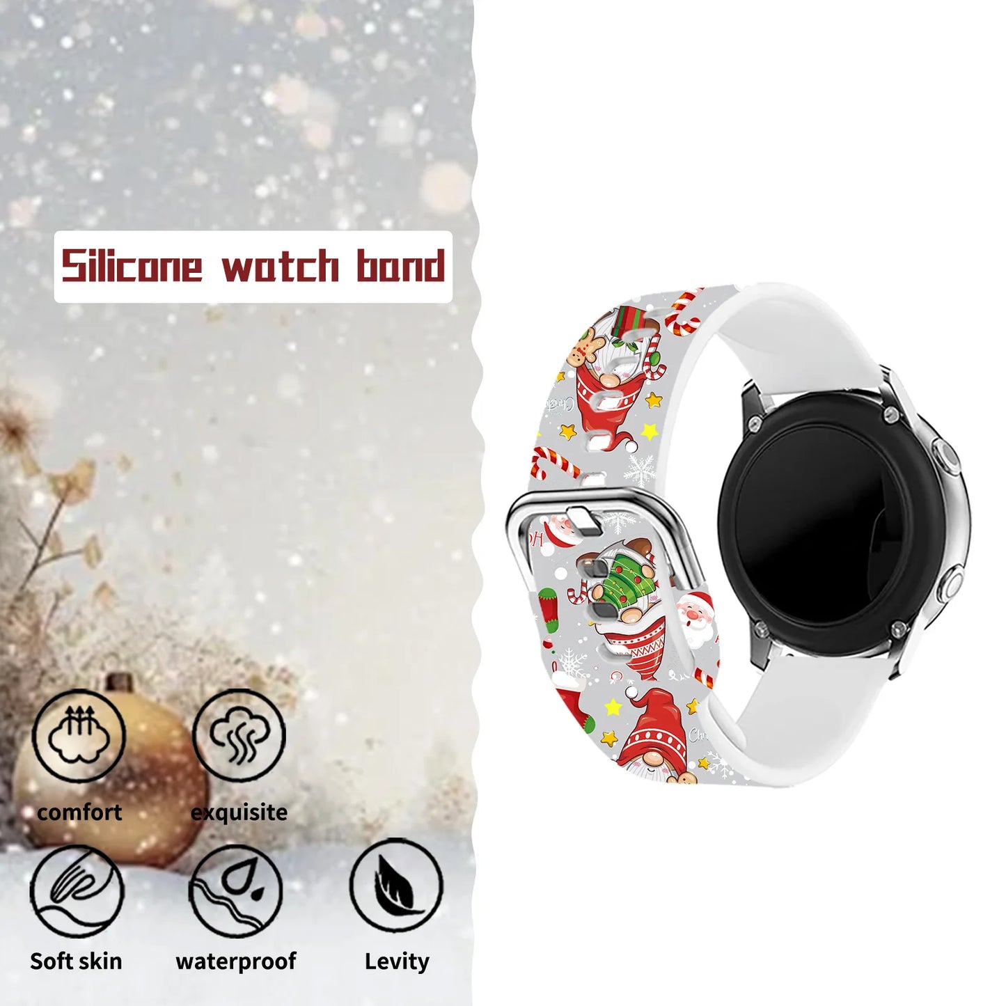 Merry Christmas Series 20mm Strap for Samsung Galaxy Watch 7/6/5/4 40mm 44mm Band Replaceable Bracelet for Xiaomi Huawei Amazfit