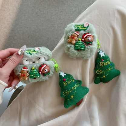 Cute 3D Xmas Cartoon Plush Earphone Case for AirPods 4 3 Pro 2 1, Merry Christmas Tree Pendant Bear Santa Claus Protective Cover