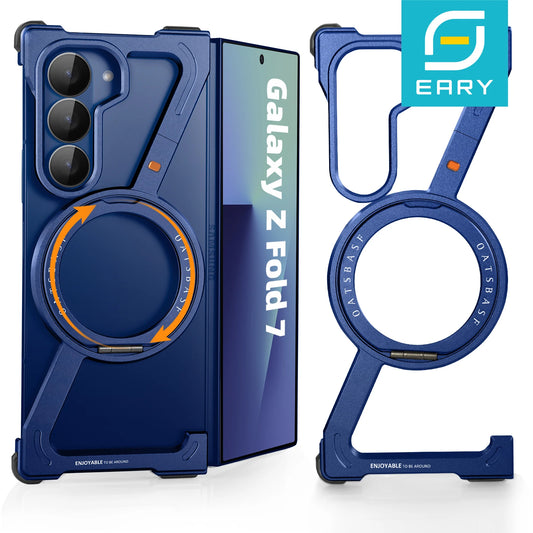 Eary Frame Case for Samsung Galaxy Z Fold 7 Magsafe with 360°Rotation Magnetic Stand Metal Phone Case Shockproof Protector Cover