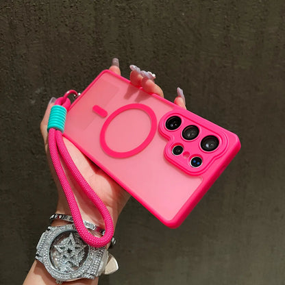 New Matte Translucent With Lanyard Shockproof Magnetic Cover for Samsung Galaxy S25 Edge S24 S23 Ultra Plus S24FE Magsafe Case