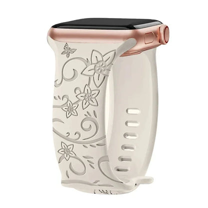 Engraved Band for Apple Watch Strap 46mm 44mm 42mm 41mm 40 45mm Ultra 3 2 49mm Floral Bracelet Iwatch Series 11 10 9 8 7 SE 6 5