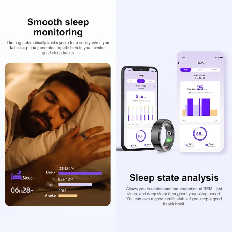 R06 Smart Ring Men Women, Heart Rate And Blood Oxygen Monitor Ip68 5atm Waterproof Bluetooth Connected Wise Multi-sport Mode - covers4phones