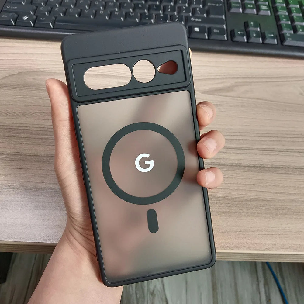 For Google Pixel 8Pro 8 8A 7Pro 7 7A 6 Case Magnetic Charging Matte Clear Shockproof Cover Wireless Charging Translucent Frosted