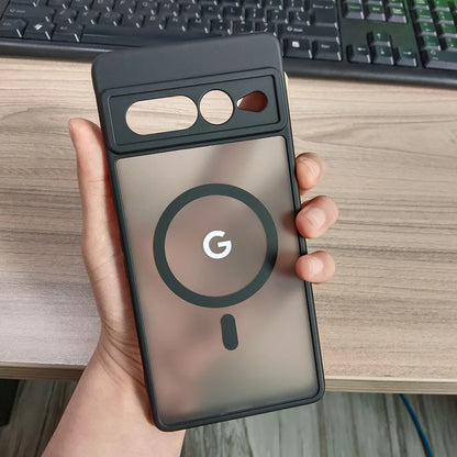 For Google Pixel 8Pro 8 8A 7Pro 7 7A 6 Case Magnetic Charging Matte Clear Shockproof Cover Wireless Charging Translucent Frosted