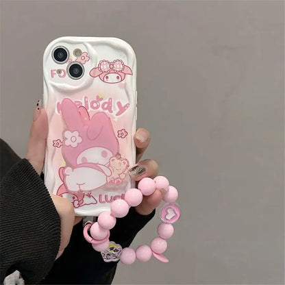 Kuromi Hello Kitty Bracket Bracelet Phone Case For IPhone 16 15 Pro Max 14 11 12 13 Mini XR 8 7 Plus X XS SE Sanrio Cute Cartoon